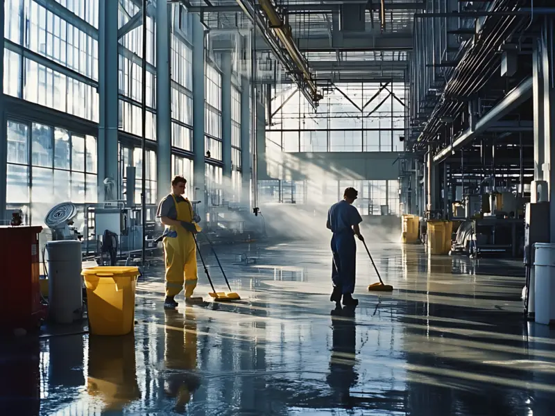 Reiniging van een industriële productiehal