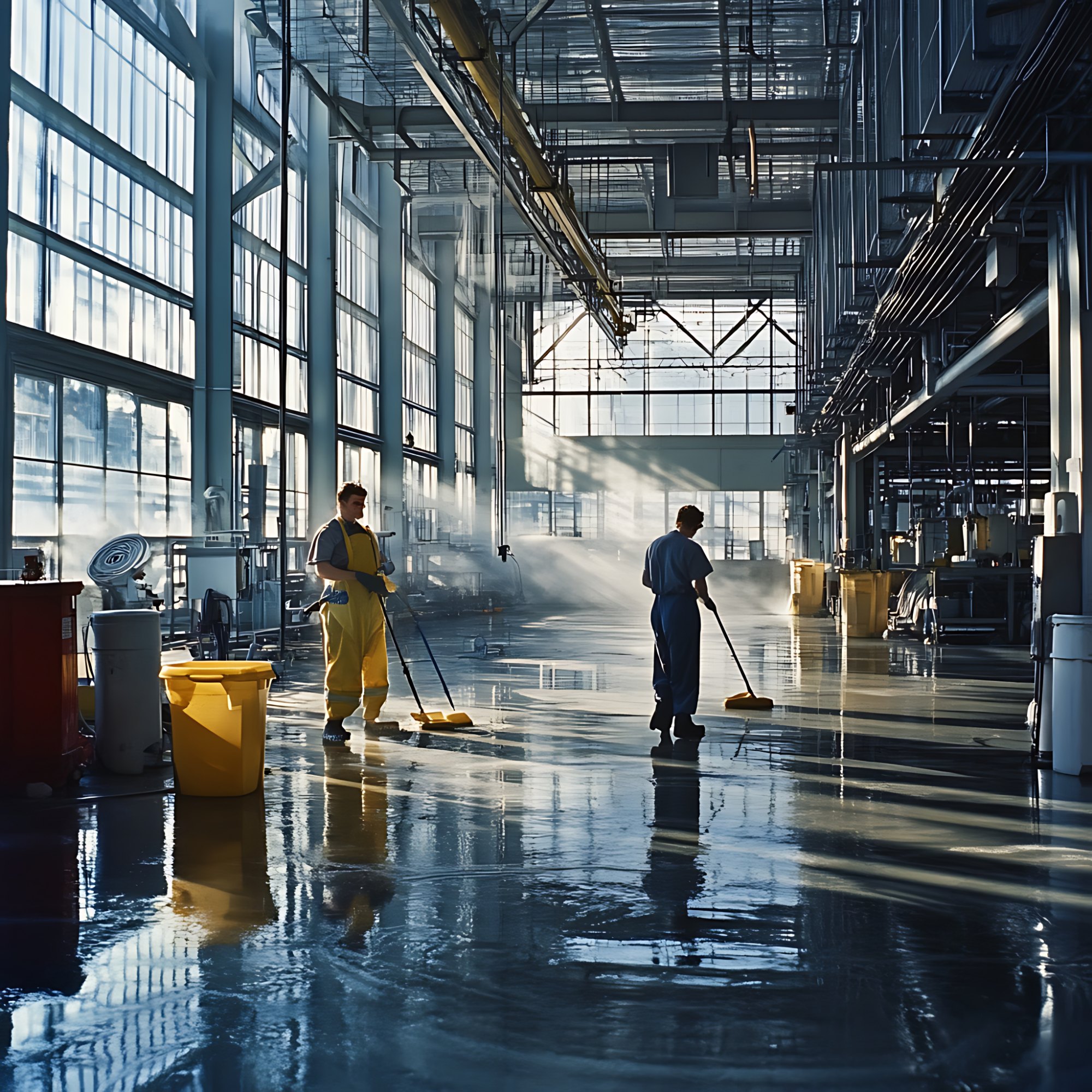 Reiniging van een industriële productiehal